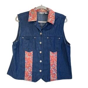 Sun River Clothing Co. L Blue Denim Vest Patch Paisley Button Casual Wear